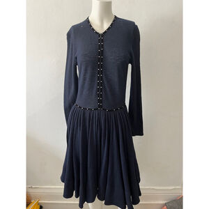 maje navy dress 2 riska studded wool blend preppy academic old money Ivy League